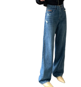 กางเกงยีนส์ขาบานเอวสูงทรงหลวมสำหรับผู้หญิงกางเกงลำลองสตรีทแวร์ไซส์พิเศษออกแบบได้ตามต้องการ - Product Image 5