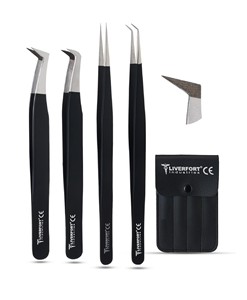 Juego de pinzas para cejas profesionales de cosméticos al por mayor, pinzas de acero inoxidable de 4 piezas para mujeres con estuche de viaje de acero inoxidable - Product Image 3