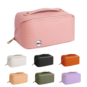 Neceser elegante de alta calidad, color sólido, único, de cuero PU, para llevar a mano, gran capacidad, con cremallera, bolsas de cosméticos de viaje suaves - Product Image 6