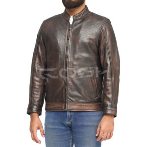 เสื้อแจ็คเก็ตหนังแท้สีน้ำตาลโบราณทรงสลิมฟิตสำหรับผู้ชาย COSH |   ซิป YKK แบบทำมือสไตล์วินเทจสำหรับรถคาเฟ่เรเซอร์ - Product Image 3