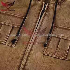Blouson Homme en Cuir Véritable Marron à Capuche, Style Bomber Vintage, en Cuir de Vachette, avec Épaulettes et Bordures en Tricot Côtelé, Personnalisé, Classique, Chaud pour l'Hiver - Product Image 2