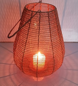 Brown Powder Wire Metal Wax Candle Holders Tealight Light <b>Lantern</b> <b>Large</b> for Christmas Home Decoration Handmade - Product Image 1