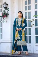 Ensemble haut, bas et dupatta en soie chinon de créateur BLOSSOM FABRIC, pour fêtes et mariages, avec broderies lourdes, confortable, pour les 4 saisons