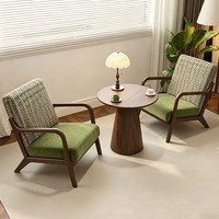 Ensemble de chaises longues en bois massif, 2 chaises, table basse ronde, chaises d'appoint modernes pour salon, meubles de maison, vente en gros, OEM, ODM, sur mesure