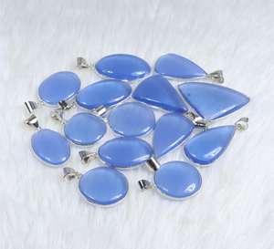 จี้พลอยคาลซิโดนีสีฟ้าธรรมชาติเครื่องประดับเงินจี้เครื่องประดับขายส่งจำนวนมาก - Product Image 2