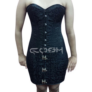Robe corset élégante en brocart noir - Product Image 1