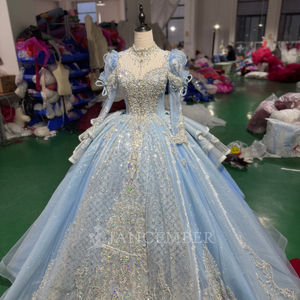 Vestidos de Noche Largos para Mujer XS218 Princess con Cuello Alto, Cordones, Cuentas, Cristales y Cintura Natural - Product Image 5