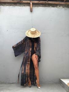 Kimono de manga larga bohemio con cinturón para mujer, Kimono sexy elegante de talla grande de rayón teñido anudado de diseñador, novedad de 2022 - Product Image 3