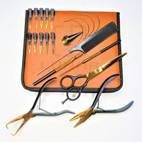 Kit d'outils professionnels pour extensions de cheveux avec pinces, crochets de tirage, pinces de sectionnement, ciseaux pour salon de coiffure, rose gold plasma noir