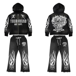 Buen proveedor de color blanco y negro Haga su propio chándales de estilo acampanado con lavado ácido con desgaste exterior a precio razonable - Product Image 1