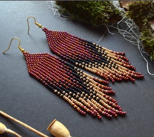 Boucles d'oreilles à franges longues de qualité supérieure, boucles d'oreilles à perles dégradées - Product Image 1