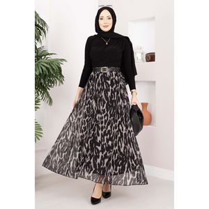 Falda de Gasa con Estampado de Leopardo Negro, Talla XS, Cintura Imperio, Suave y Transpirable, Diseño de Vestido de Gala con Estampado Digital y Volantes - Product Image 1