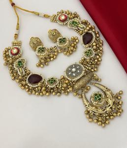 Clásico de alta calidad chapado en oro hecho a mano latón Amrapali collar conjunto pendientes conjunto mujeres tradicional boda compromiso regalo - Product Image 4