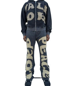 Pantalones Deportivos Personalizados con Bordado, Estilo Patchwork Desgastado, Sudadera con Capucha, Pantalones Deportivos para Hombre, Estilo Acampanado, Lavado Ácido, Trajes Deportivos, Muestra Gratis - Product Image 4