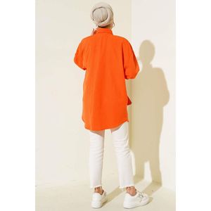 Blusa con cadena y bolsillo naranja para mujer Elegante detalle de cadena de bolsillo Cómodo y elegante - Product Image 1