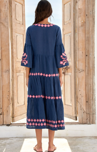 Mejor venta elegante Kaftan vestido mangas cortas con volantes Casual estilo bordado para vacaciones de moda elegante Natural - Product Image 5