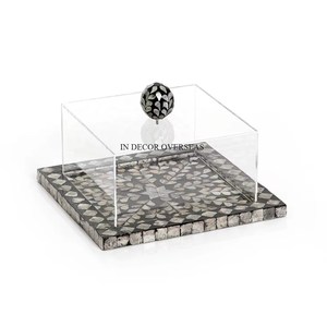 Rectangle Shape Mother Of Pearl Work Mosaic Beaded Eye Catching Look Best Quality <b>Cake</b> Stand With Clear Glass Top <b>Cover</b> Supplies - Product Image 6