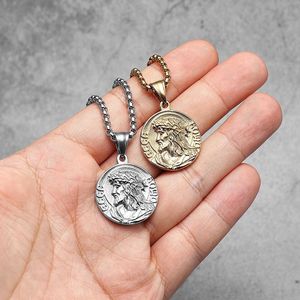 Collana con Ciondolo Rotondo Vintage a Forma di Testa di Dio Greco in Acciaio Inossidabile, Gioielli Unisex <span class=keywords><strong>Rock</strong></span> Streetwear per Negozi di Boutique - Product Image 2