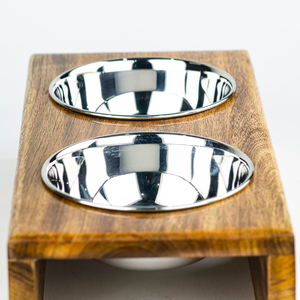 Los cuencos y comederos de madera natural para mascotas de alta calidad más vendidos, la mejor opción con 2 cuencos de metal hechos en Vietnam al por mayor - Product Image 6