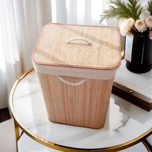 Cesta de ropa sucia de bambú para almacenamiento de ropa sucia con forro desmontable y Asa Cesta de cesto plegable rectangular - Product Image 2