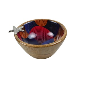 Bol en bois décoratif rond en pierre argentée au design moderne Bol d'ustensiles de cuisine polyvalent pour salade et fruits Bol de service - Product Image 2