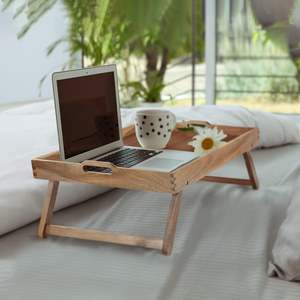 Plateau de table pliant en bois d'acacia pour manger, petit déjeuner au lit, bureau d'ordinateur portable et collation, idéal pour le canapé et le lit - Product Image 3