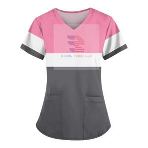 Enfermería médica manga corta cuello en V Scrub camisas Scrub Tops con bolsillos - Product Image 6