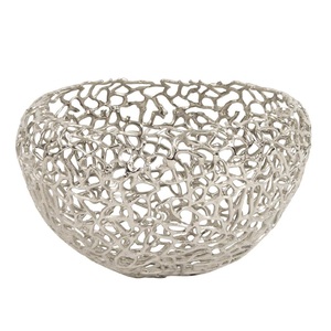 Service rond Vintage en fonte d'aluminium et bol à fruits avec finition nickelée sur le bol de Base - Product Image 2