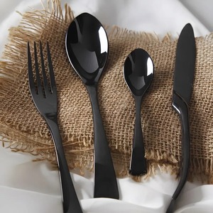 Ensemble de couverts de style unique, couverts en acier inoxydable noir fini miroir, vaisselle moderne pour salle à manger, cadeau d'affichage de mariage - Product Image 1