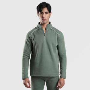 Sweat-shirt en tissu molletonné vert français avec fermeture éclair, logo personnalisé, patchwork brodé 3D, impression sérigraphique, poids lourd, taille XL - Product Image 1