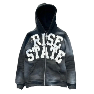 2025 Unique soleil fané Streetwear lavé Vintage lavage à l'acide en détresse fermeture éclair 100% coton tricoté hommes sweats à capuche et sweat-shirts - Product Image 2