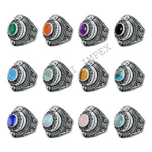 Bohemian Simple Classic Design Compartment Brass Rings For Women And Girls Silver Plated Assorted Crystal Gemstone Fashion Rings - Product Image 1