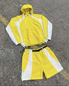 Custom Lightweight Nylon Tracksuit Windbreaker Short Set Reflective Zip Up Polyester Contrast Desig - Product Image 6