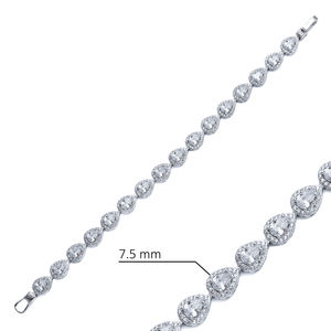 Pulsera de Tenis de Plata de Ley 925 Hecha a Mano al por Mayor, Chapada en Rodio, con Piedras de Circonio Transparente en Forma de Pera - Product Image 2