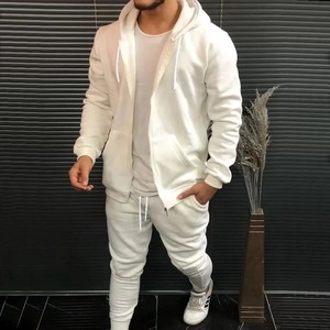 Men's Winter Sports Apparel Solid Color Fashion Casual Suit with Hooded <b>Cardigan</b> Coat and Trousers Spring Autumn Two Piece Set - Product Image 1