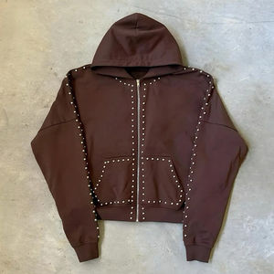 Sudadera con capucha bordada personalizada ropa de calle Sudadera con capucha en blanco vintage de gran tamaño lavado ácido sol desteñido desgastado sudadera con cremallera completa 2025 - Product Image 2