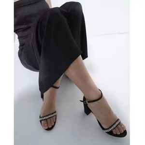 Elegant Paper Stone Chain <b>Sandals</b> with Satin Silk and PU Open-Toe Style - Product Image 5