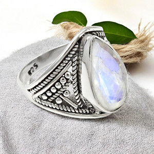 Deslumbrante hecho a mano de lujo 925 joyería de declaración de plata esterlina Arco Iris Natural piedra lunar piedras preciosas anillos hechos a medida OEM a granel - Product Image 5