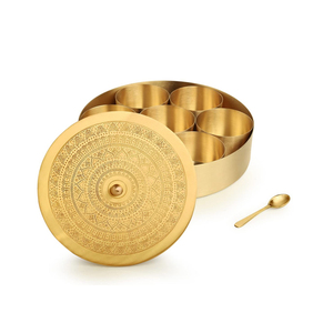 Boîte à épices indienne en fer Masala Dabba avec 7 contenants et cuillère Boîte à épices avec contenants individuels - Product Image 4