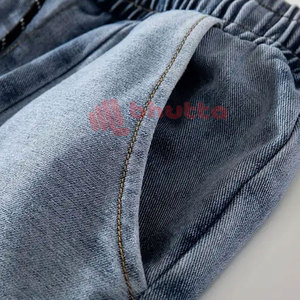 Comfort Factory Price Plus Size <b>Men</b> 100% Cotton Casual Denim <b>Jeans</b> Shorts Pocket Design Light Blue Zipper Fly Mid Elastic - Product Image 4