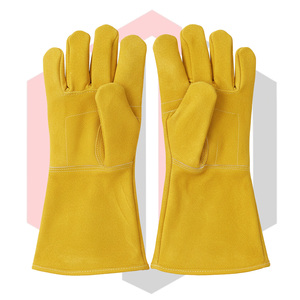 Gants de travail en cuir, paume renforcée, résistants à la chaleur et au feu, antistatiques, texture lisse, épaisseur 11 oz, longueur 14 pouces, gants tricotés - Product Image 1