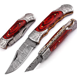 Cuchillo plegable de acero Damasco con grabado a mano, cuchillo de bolsillo, mango de madera roja, ZT-F6 - Product Image 1