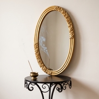 Miroir mural ovale en or antique, cadre floral orné, miroir décoratif, décoration murale dorée classique pour hôtel, chambre à coucher, entrée