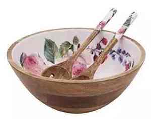 Eco-Friendly Artisan Wooden <b>Bowl</b> with Decorative <b>Enamel</b> Interior and Serving Spoons Luxury Party Gift for Home Use - Product Image 2