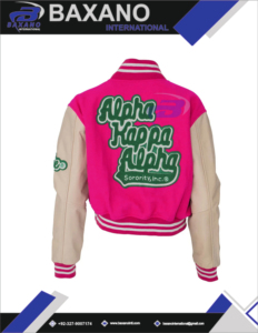Alpha |   Kapa |   Veste universitaire Alpha Sorority rose, coupe-vent, respirante, en mélange de laine, avec logo brodé, veste AKA Sorority - Product Image 5