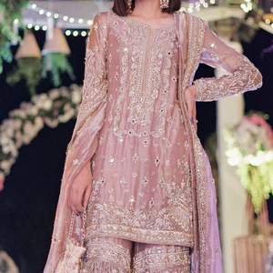 NEW-MODERN KURTA WITH STYLISH SARARA DRESS EMBELLISH EMBROIDERY WITH CRYSTAL GLASS BEADS,DABKA,WORK for Party-WEAR/WEDDING@ 2022 - Product Image 1