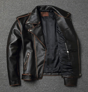 Vente classique motard veste en cuir de vachette véritable peau de mouton mince célèbre Vintage mode vêtements en cuir personnalisés pour hommes - Product Image 3