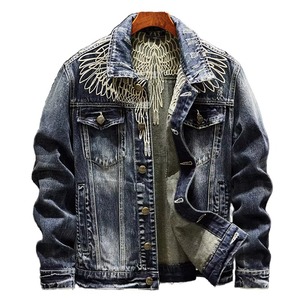 Veste en jean longue extensible sur mesure pour homme, veste en jean en coton bleu, veste en jean unie pour homme, taille plus - Product Image 1