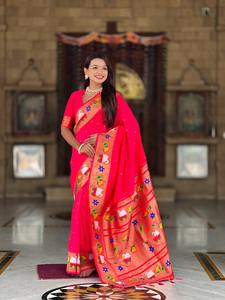 Nouveau dernier saree en soie Pethani doux avec motif de tissage zari et saree Meenakari weawing Rich pallu - Product Image 5