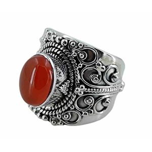 Anillo Boho de Plata de Ley 925 para Mujer, Marca Navya Craft, Hecho a Mano, con Piedra Ovalada de Cornalina y Coral, para Navidad, Aniversario, Cumpleaños - Product Image 1